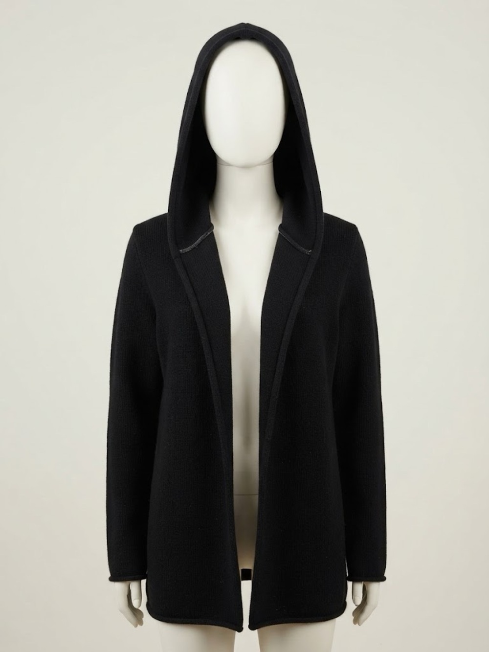 Vince Black Yak Wool Hooded Open-Front Long Cardigan Sweater